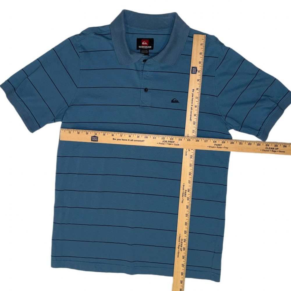 Quiksilver Men’s Polo Shirt Large Blue Striped Short Sleeve Surf Skate Casual - Picture 10 of 10